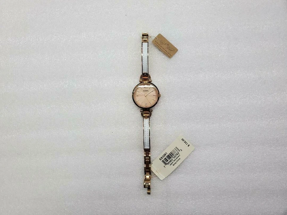 FOSSIL GEORGIA ROSE GOLD DIAL WHITE LEATHER & ST. STEEL LADIES WATCH ES3261 NEW - image 3 of 4