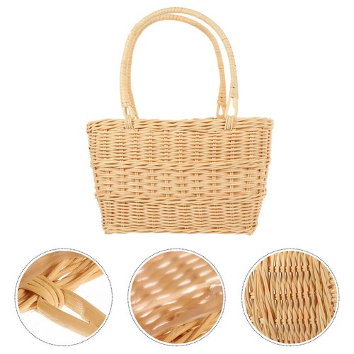 4 Pezzi Borsa in Rattan Bambina Composizione Fiori Cesto Porta Matrimonio - Foto 8 di 12