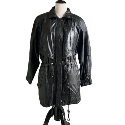Vintage Chori Black Korean Leather Trench Coat Size Medium