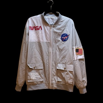 NASA Bomber Jacket Gray Men's Adult Size Large Jia Shang Cheng yi Thin ...