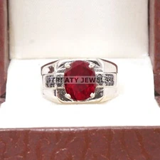 Ruby Oval Cut Gemstone With 925 Sterling Silver Ring For Men's #B565 *