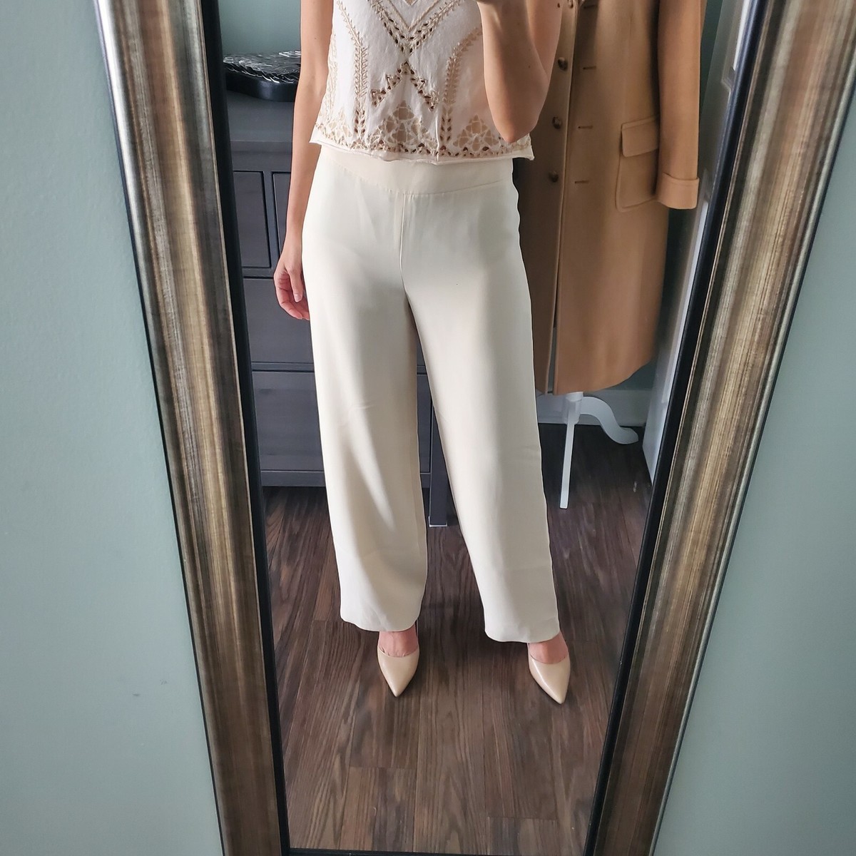 ジョルジオアルマーニ BORGO21 リネン シルク混 パンツスーツ 38 M Giorgio Armani Borgo 21 Ivory Lined Silk Straight Leg Pants