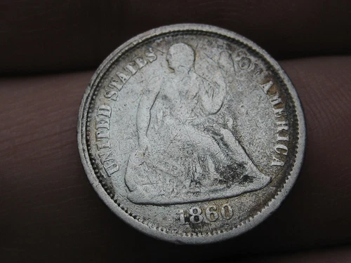 1860 P Seated Liberty Silver Dime- Philadelphia, Good Details