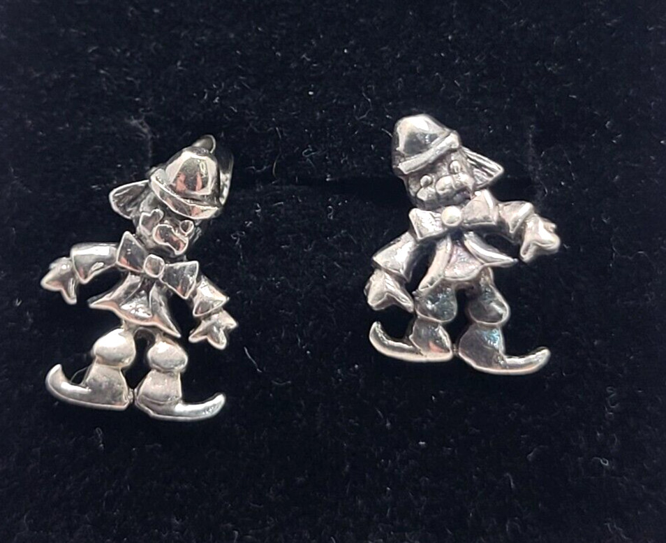 Vintage Articulated Clown Stud Earrings 925 Sterling Silver FUN!!