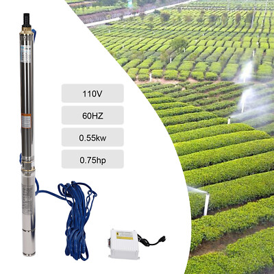 0.75HP Deep Well Submersible Pump 1'' Outlet 110V Stainless Steel w/ Control Box