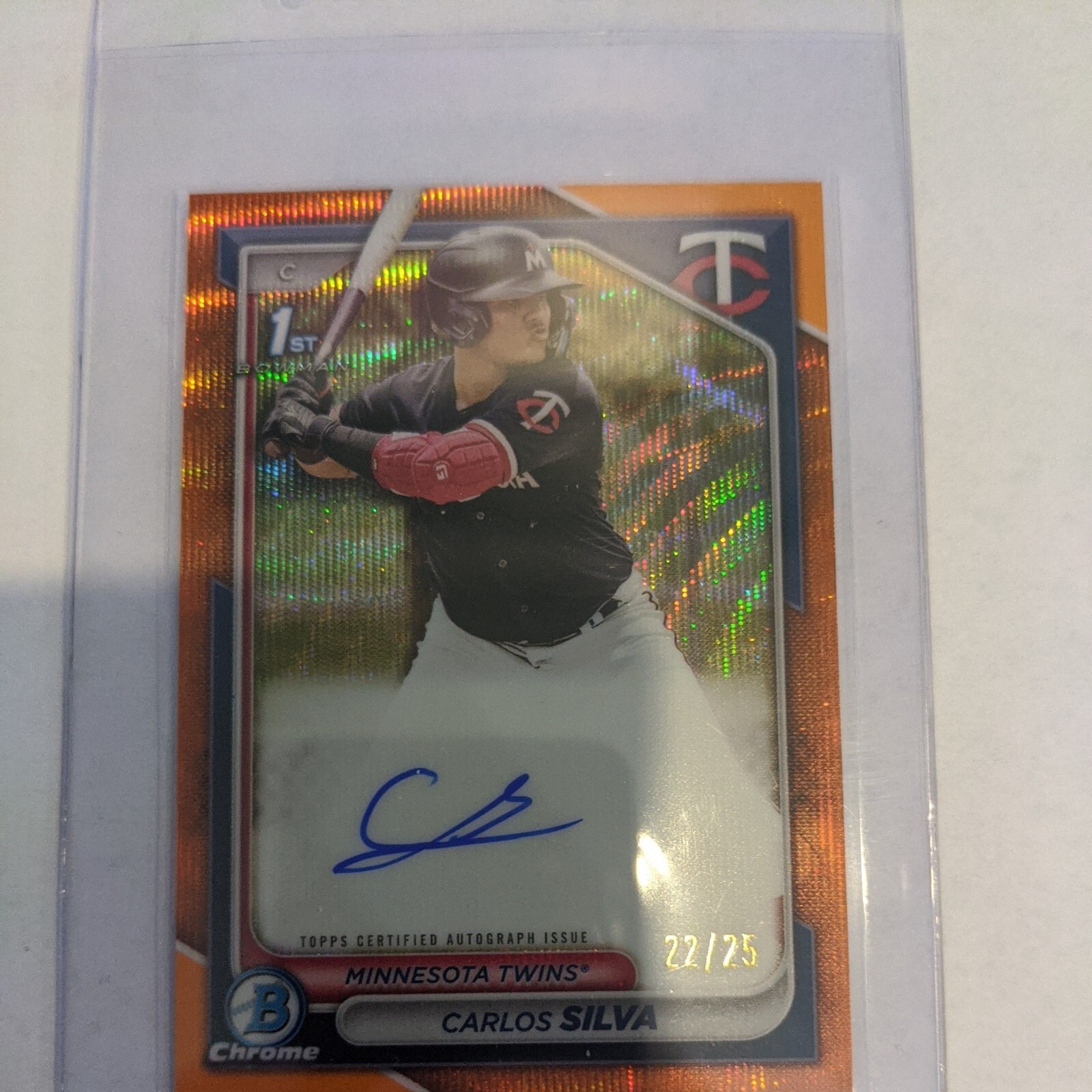 2024 Bowman Chrome Carlos Silva 1st Orange Wave Auto /25 Minnesota Twins