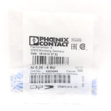 Lot of 100 Phoenix Contact 3203040 Terminal Block Ferrules, ø6mm x 10.50mm Pin