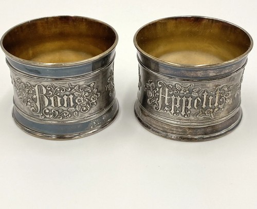 Bon Appétit Napkin Rings Blank Cartouche Customizable OOAK 1901 German Silver
