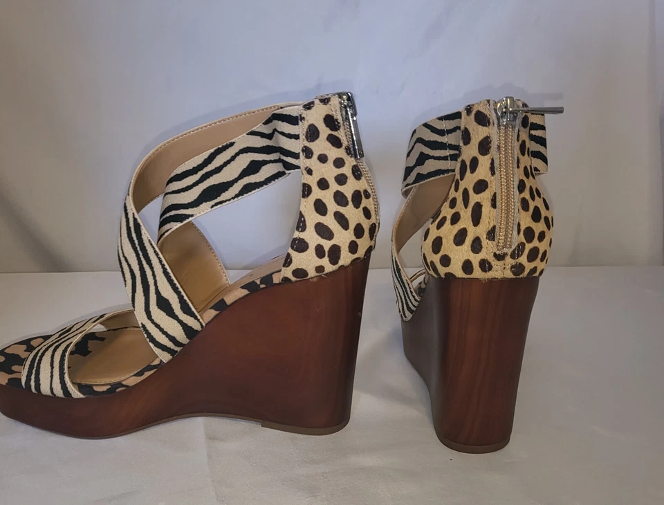 Jessica Simpson Cebra Plataforma Correa Cuñas Talla 7M Imitación Madera Suela Nuevo Sin Caja Foto 4 de 4
