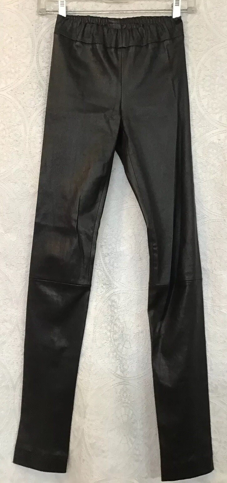 FILA Leggings in pelle The Row super skinny pelle di agnello nera elasticizzata taglia 0 origine 1900