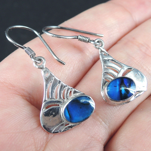 Boucles D'oreilles En Argent 925 Avec Coquille D'ormeau Paua Naturelle - Fait Main