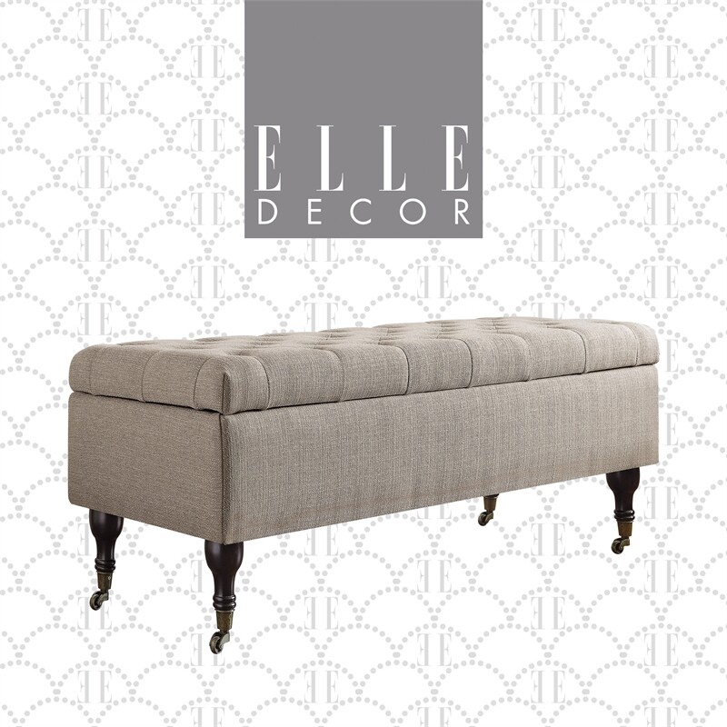 Elle Decor Collette Tufted Storage Bench in French Blue Velvet