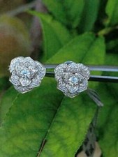 2.80Ct Round Lab-Created Diamond Flower Stud Earrings 14k In White Gold Finish