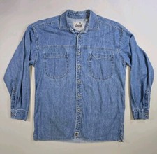Vintage 1996 Levis SilverTab Mens Shirt Size Medium Blue Denim Metal Buttons