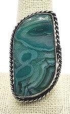 Handcrafted Artisan Green Stone Ring Sterling Size 9.25"