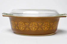 PYREX Brown 043 Regency 1/2 Qt. Oval Casserole Dish w/ lid Ovenware VTG Promo?