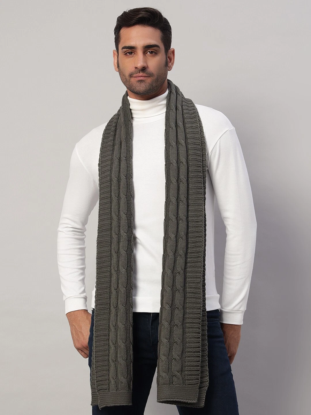 Mens Winter Warm Hand Knitted CASHMERE Scarf scarves Solid Gray Wool scarves