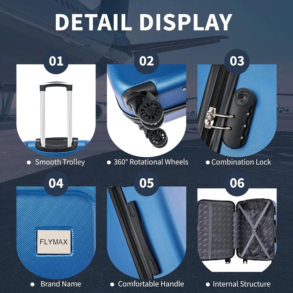 XL Large Suitcase 4 Wheel Medium Lightweight Luggage ABS Hard Shell Cabin Case - Image 3 of 4