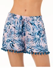 Bar III Tropic Garden Printed Cover-Up Shorts 8MBGR60M Pink / Blue XL NWT