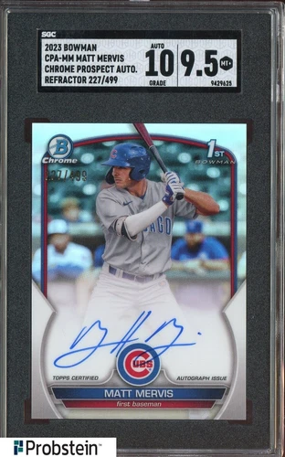 2023 Bowman Chrome Prospect Refractor Matt Mervis 1st /499 SGC 9.5 w/ AUTO 10