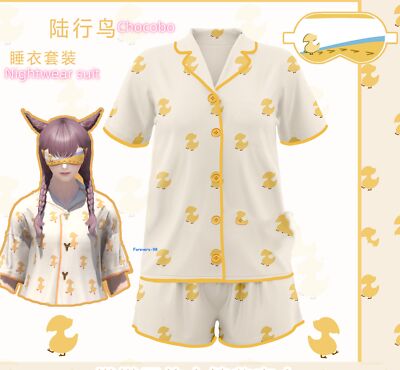 Final Fantasy14 Chocobo Stamp Duty Nightwear Pyjama Bottoms Top Loungewear Set