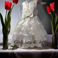 Girls Rhinestone Lace  Tulle Ruffle Sleeveless V-Neck Tutu Dress Size 6 - 6x