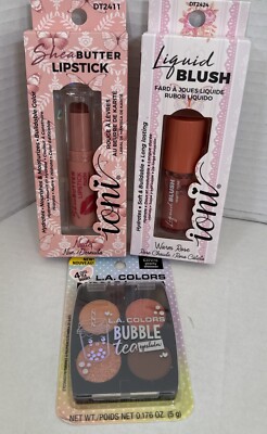 Ioni Liquid Blush + Lipstick + LA Colors Eyeshadow Lot Of 3 Peachy Nude Warm Ros