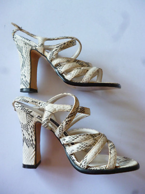 Vintage Barratts High Heel Strappy Sandal Shoes Snakeskin Pattern