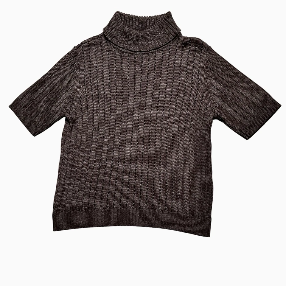 Suéter Liz Claiborne Mezcla Seda Talla Grande Manga Corta Marrón Acanalado Tejido Suave Foto 4 de 4