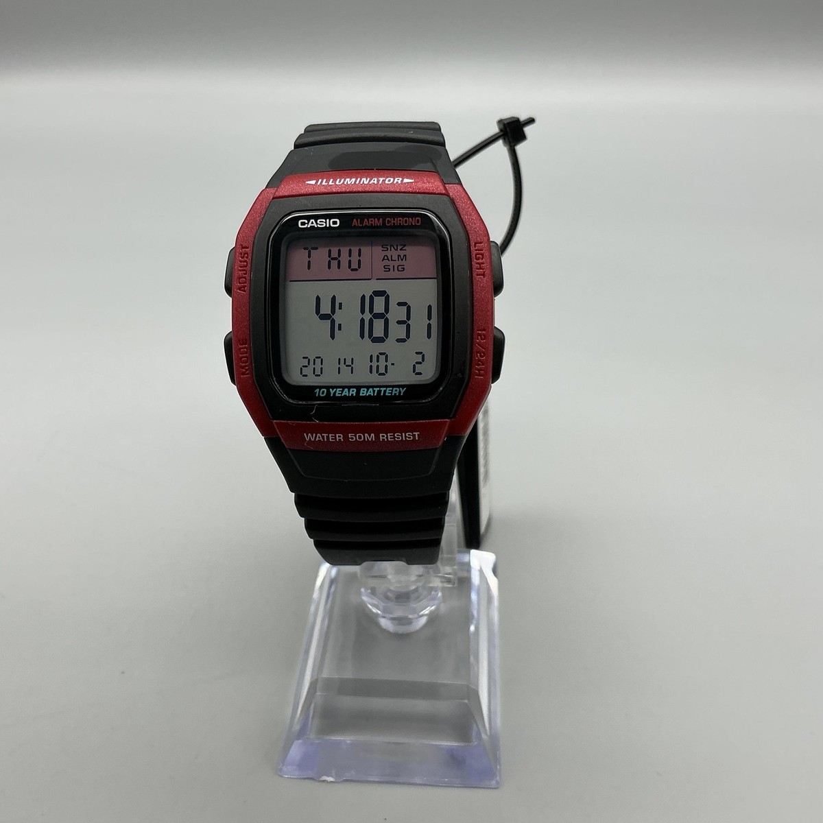 Casio 3239 W-96H Mens Watch 36mm Red Black Alarm Chrono 50M