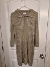 Calvin Klein XL Cable Knit Sweater Dress Full Zip Studded Trim Gold