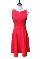 Calvin Klein Red Textured Fit & Flare Dress SIZE 6 Sleeveless Solid Zipper