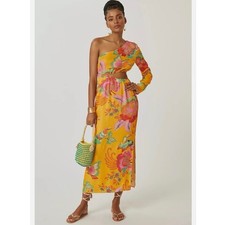 NWOT Anthropologie x Farm Rio Single Shoulder Cutout Maxi Dress S Yellow Floral