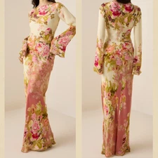 Romantic Boho Garden Party Maxi Dress Floral Print Bell Sleeves Size 2X, XXL,