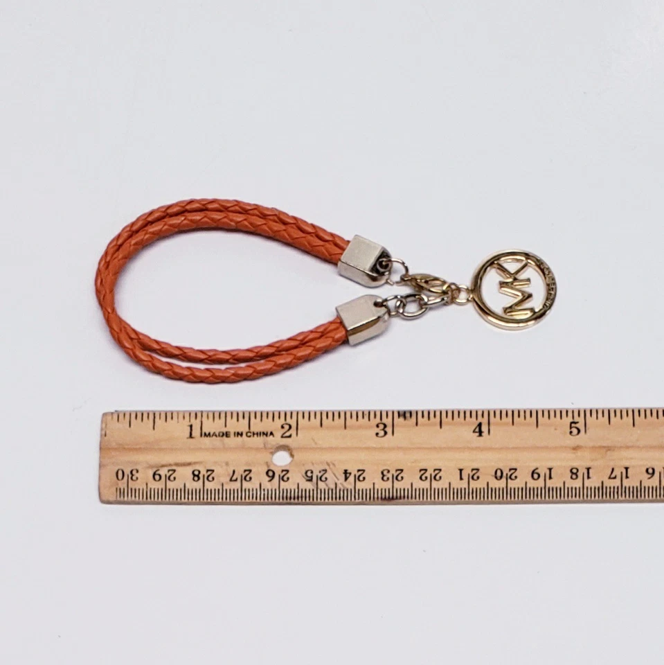 Michael Kors Bolso Pulsera Doble Trenzado Cuero Naranja Etiqueta con Logo Dorado Dije Foto 3 de 3