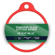 Round Tempered Glass Cutting Board with Handle - Heat, Scratch & Shatter Resi...