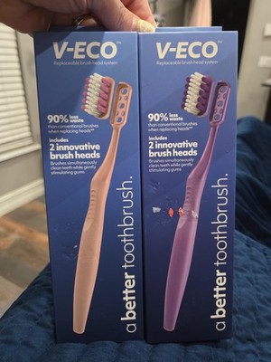 Lot of 2-V-Eco Toothbrushes & Replacement Heads Convenient Storage Box HB2