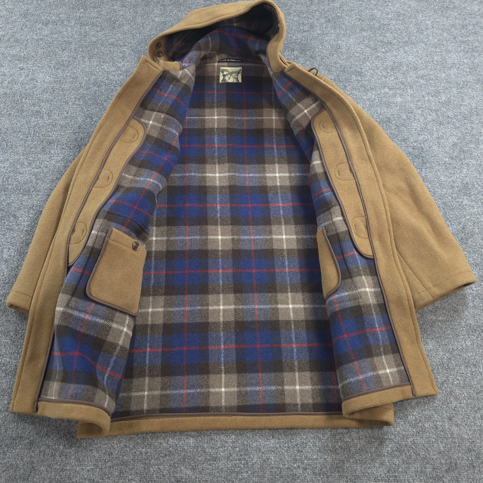 Peter Christian Coat Mens 44 Brown Wool Duffle Hooded Toggle Lined England - product detail image 3