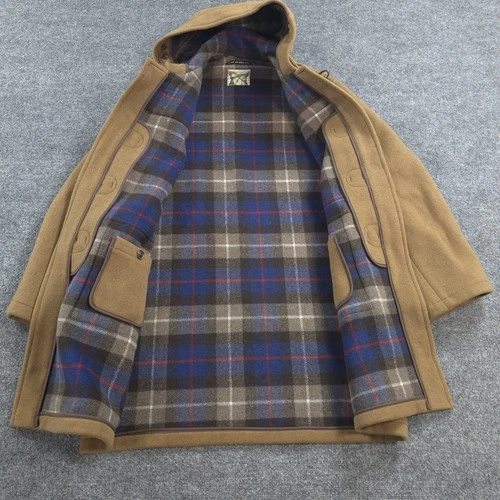 Peter Christian Coat Mens 44 Brown Wool Duffle Hooded Toggle Lined England image 3