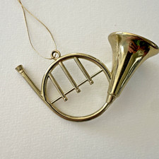 Vintage Brass French Horn Christmas Ornament 4 X
