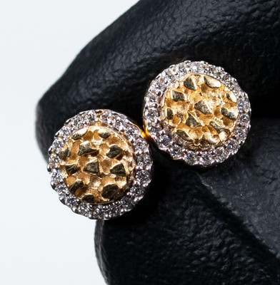 Small Circle Shape 10K Yellow Gold VVS 0.25Ct Lab Grown Diamond Nugget Earrings