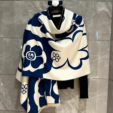 Chic Blue & White Shawl Scarf – Light Luxury, Oversized 175cm Wrap pashmina