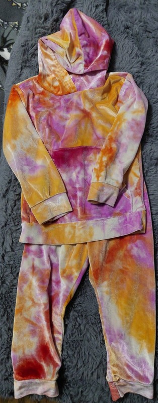 Girls Tie Dye Velvet Hoodie Pants Set Multicolor Fall Winter Outfit