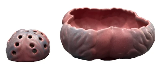 Van Briggle Pottery Mulberry Oak Leaf Bowl Planter 8.5” + matching Flower Frog