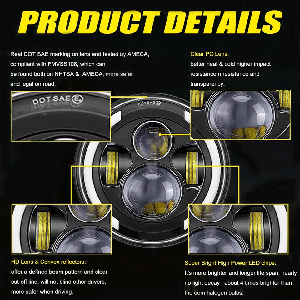 Faros LED redondos de 7 pulgadas con haz sellado Hi-Lo 2 piezas para Dodge Dart 1964-1976 DOT Foto 3 de 4