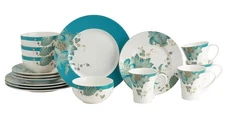 16-Piece Porcelain Dinnerware Set for 4, Elegant Floral Plates and Bowls Sets...