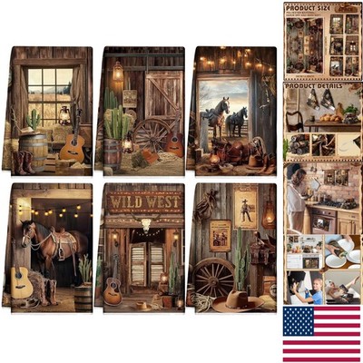 Vintage-Inspired 6 Kitchen Towels Featuring Western Barn Design - 21x14 Inch