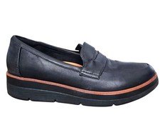 Clarks Unstructured Comfort Loafer Shoes Sz 8 Black, Copper Trim Leather Upper