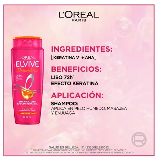 Pack Champú Dream Liso Elvive 680 ml + Acondicionador 680 ml + Mascarilla 300 g Foto 4 de 4