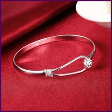 Sterling Silver fine elegant flower cuff bangle Bracelets for Women.